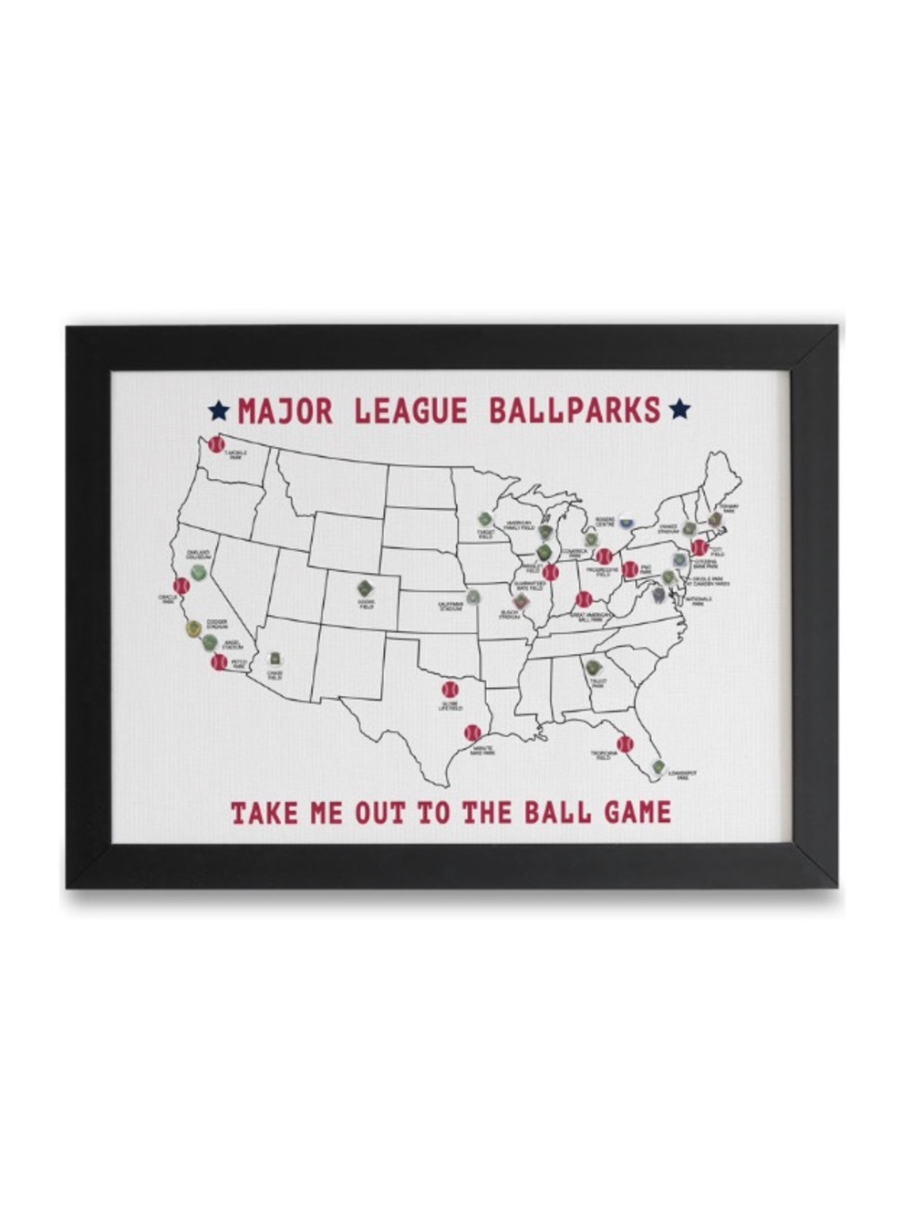 Baseball Stadium Map Tracker, Includes 30 Major League Ballparks Puffy Stickers